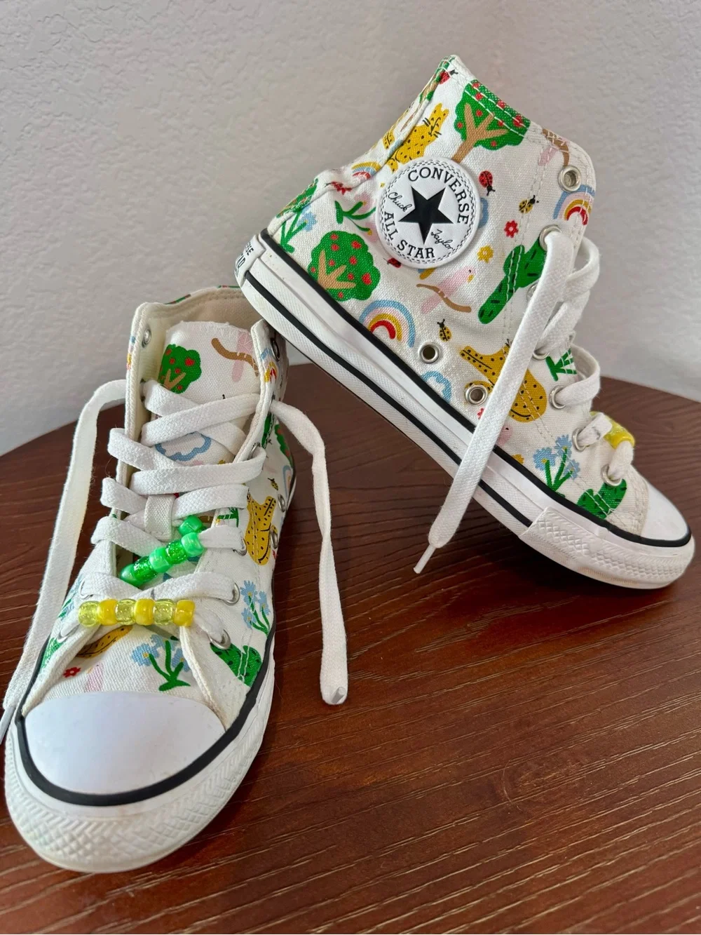 Converse Kids' Explore Nature White High-Top Sneakers with Rainbow & Animals